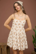 Load image into Gallery viewer, STRIPE FLORAL SLEEVELESS TIERED MINI DRESS