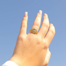 Load image into Gallery viewer, Gold Stainless Steel Cubic Zirconia Sunburst Rectangle Ring