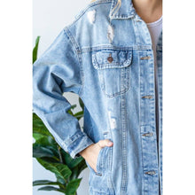 Load image into Gallery viewer, Plus Size Med Wash Distressed Classic Denim Jacket