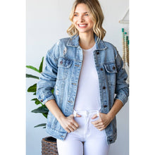 Load image into Gallery viewer, Plus Size Med Wash Distressed Classic Denim Jacket