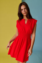 Load image into Gallery viewer, Smocked Waist Sculpted Shoulder Mini Dress