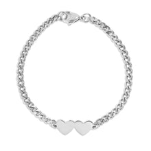 Load image into Gallery viewer, 18K Gold PVD Stainless Steel Engravable 2 Hearts on Curb Chain Bracelet