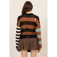 Load image into Gallery viewer, LONG SLEEVE FLORAL STRIPE SWEATER
