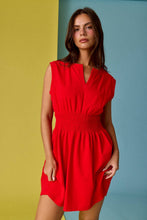 Load image into Gallery viewer, Smocked Waist Sculpted Shoulder Mini Dress