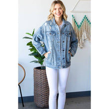 Load image into Gallery viewer, Plus Size Med Wash Distressed Classic Denim Jacket