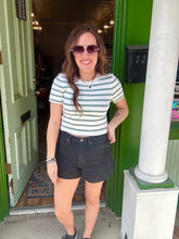 Load image into Gallery viewer, Striped Short Sleeve Crew Neck Crop Top