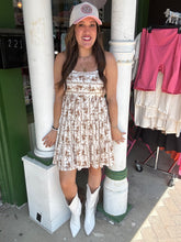 Load image into Gallery viewer, STRIPE FLORAL SLEEVELESS TIERED MINI DRESS