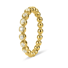 Load image into Gallery viewer, 18k Gold PVD Coated Beaded Stainless Steel CZ Stacking Ring