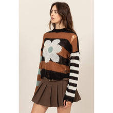 Load image into Gallery viewer, LONG SLEEVE FLORAL STRIPE SWEATER