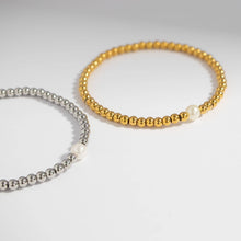 Load image into Gallery viewer, 18K Gold PVD Stainless Steel Stretch Bracelet with Pearl