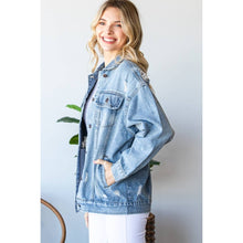 Load image into Gallery viewer, Plus Size Med Wash Distressed Classic Denim Jacket
