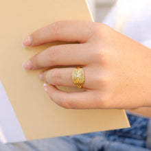 Load image into Gallery viewer, Gold Stainless Steel Cubic Zirconia Sunburst Rectangle Ring
