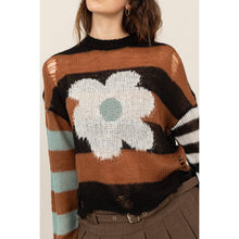 Load image into Gallery viewer, LONG SLEEVE FLORAL STRIPE SWEATER