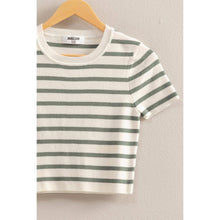 Load image into Gallery viewer, Striped Short Sleeve Crew Neck Crop Top