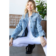 Load image into Gallery viewer, Plus Size Med Wash Distressed Classic Denim Jacket