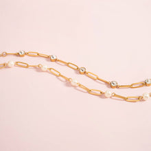 Load image into Gallery viewer, 18K Gold PVD Steel Station Pearl Paperclip Chain Bracelet