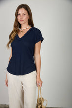 Load image into Gallery viewer, V NECK SHORT SLEEVE TEXTURED KNIT TOP

