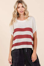 Load image into Gallery viewer, STRIPED DOLMAN SHORT SLEEVE BOXY SWEATER KNIT TOP
