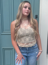 Load image into Gallery viewer, Nude lace mock neck tank

