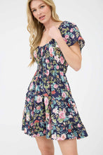 Load image into Gallery viewer, FLORAL FRONT TIE SCOOP NECK TIERED MINI DRESS
