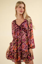 Load image into Gallery viewer, VD33957-Lacetrim Detail Printed Holiday Mini Dress
