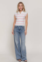 Load image into Gallery viewer, Sleeveless Stripe Polo Spring Sweater
