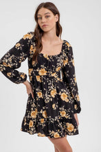 Load image into Gallery viewer, FLORAL LONG SLEEVE BACK TIE MINI DRESS
