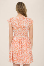 Load image into Gallery viewer, LEAF PRINT FRONT TIE SMOCKED BODICE MINI DRESS

