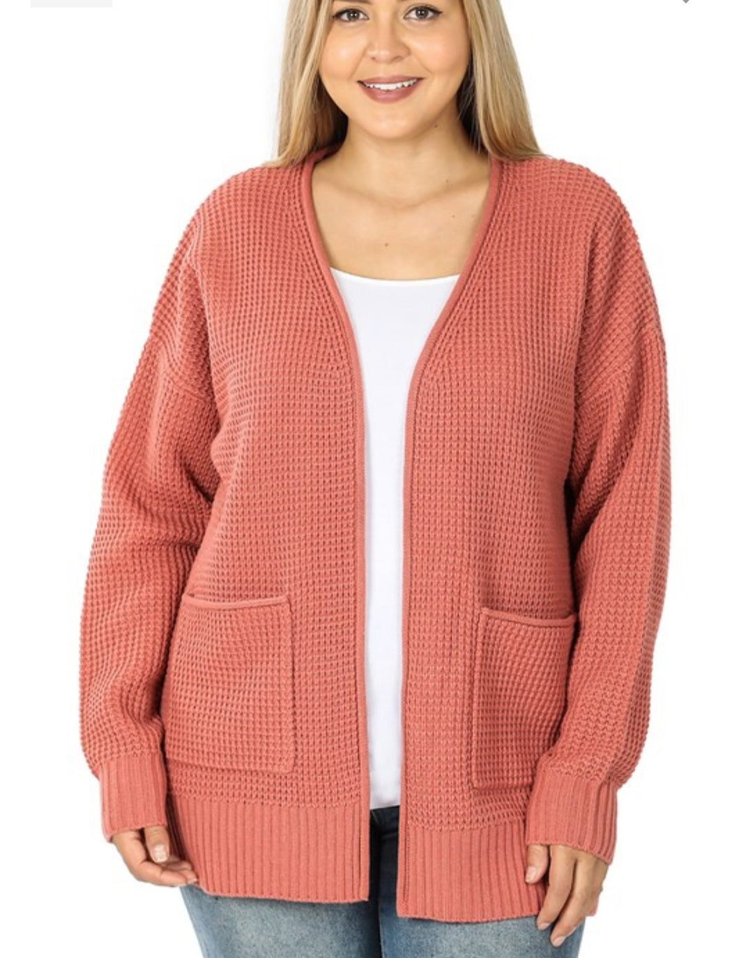 Waffle knit plus cardigan