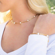 Load image into Gallery viewer, 18K Gold PVD Steel Station Pearl Paperclip Chain Bracelet
