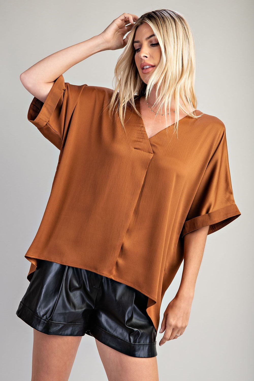 V neck high low blouse