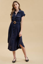 Load image into Gallery viewer, PLUS COLLARED BUTTON DOWN BELTED MIDI DRESS
