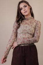 Load image into Gallery viewer, High Neck Fitted Sheer Mesh Lace Knit Top
