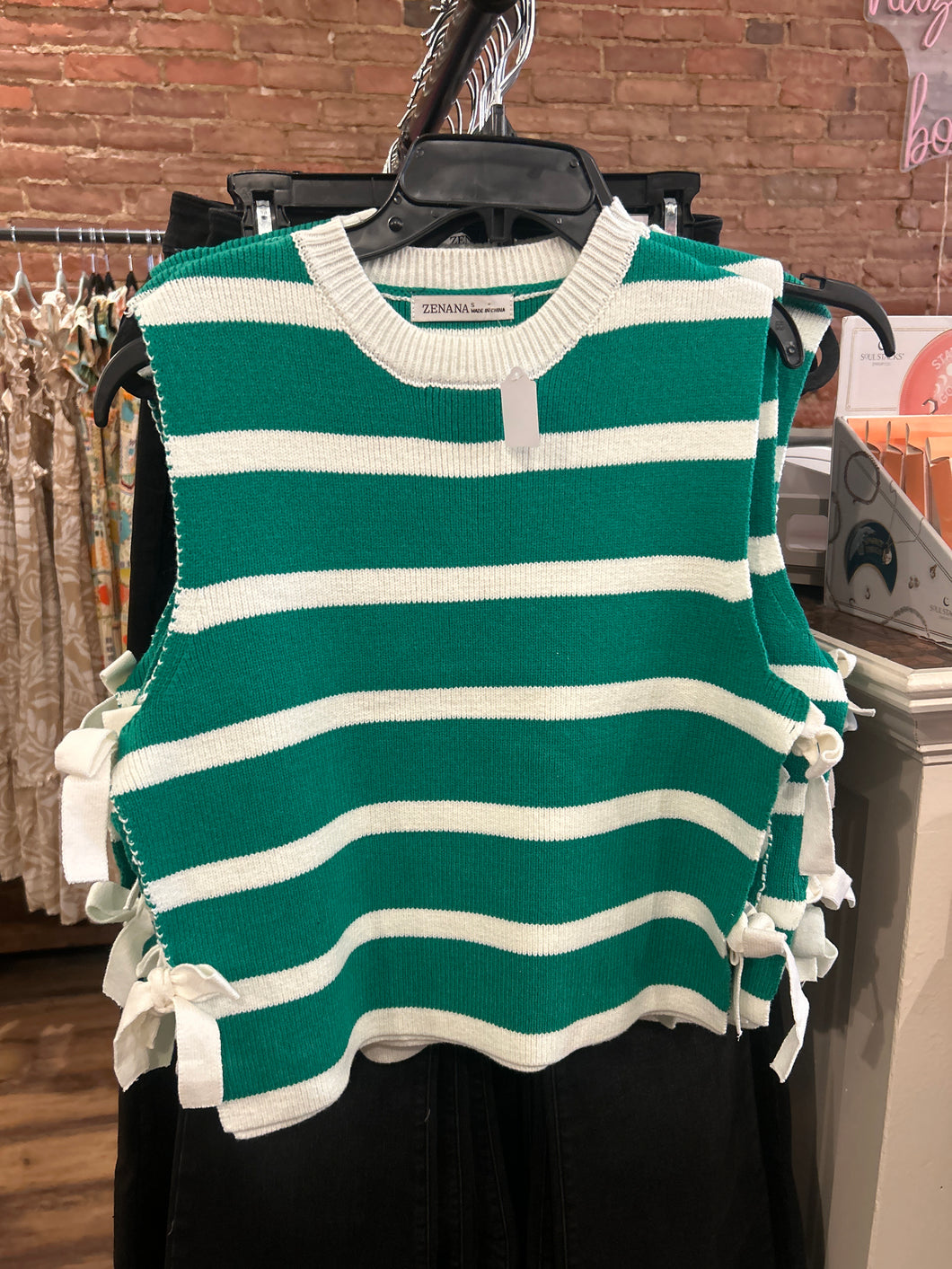 Green/white striped sweater tank