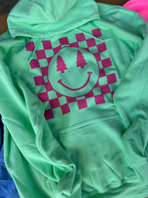Load image into Gallery viewer, Checkerboard smiley Christmas hoodie
