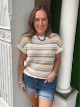 Load image into Gallery viewer, Stripe short sleeve knit sweater
