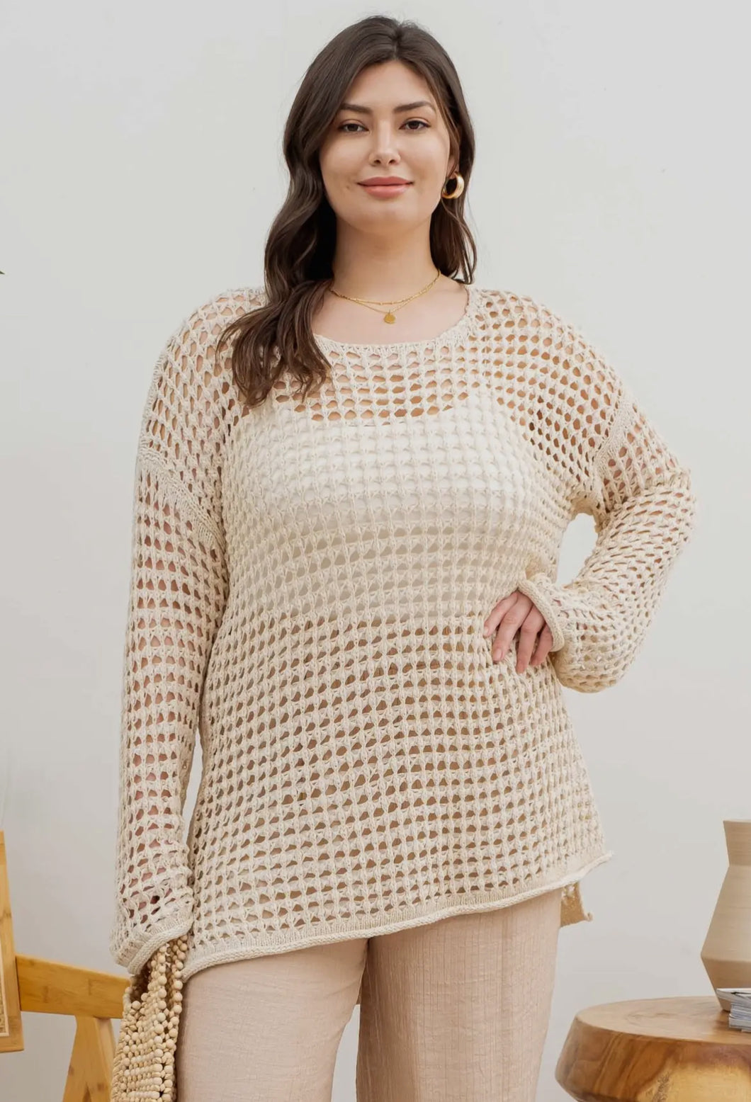 Plus natural crocheted sweater