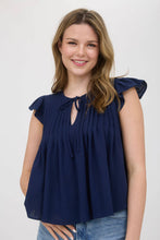 Load image into Gallery viewer, FRONT TIE PLEATED RUFFLE SLEEVE BLOUSE
