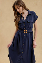 Load image into Gallery viewer, PLUS COLLARED BUTTON DOWN BELTED MIDI DRESS
