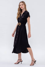 Load image into Gallery viewer, COLLARED BUTTON DOWN BELTED MIDI DRESS
