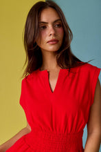 Load image into Gallery viewer, Smocked Waist Sculpted Shoulder Mini Dress
