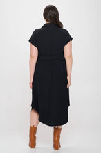 Load image into Gallery viewer, PLUS COLLARED BUTTON DOWN BELTED MIDI DRESS
