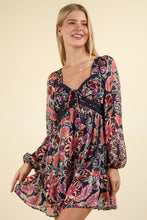 Load image into Gallery viewer, VD33957-Lacetrim Detail Printed Holiday Mini Dress
