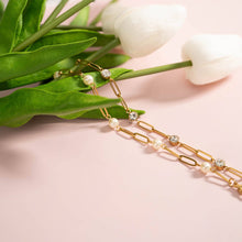 Load image into Gallery viewer, 18K Gold PVD Steel Station Pearl Paperclip Chain Bracelet
