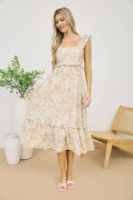 Load image into Gallery viewer, TROPICAL PRINT RUFFLE DETAIL MIDI DRESS
