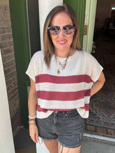 Load image into Gallery viewer, STRIPED DOLMAN SHORT SLEEVE BOXY SWEATER KNIT TOP

