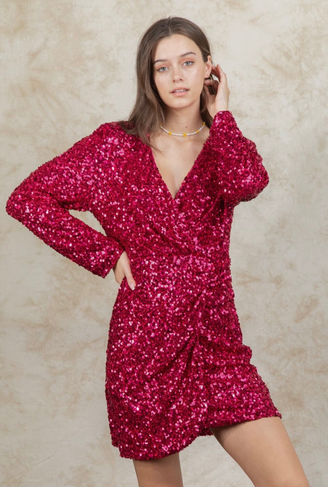 Pink velvet sequined dress