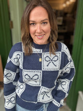 Load image into Gallery viewer, Checkerboard Bow Holiday Sweater
