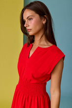 Load image into Gallery viewer, Smocked Waist Sculpted Shoulder Mini Dress
