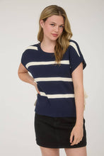 Load image into Gallery viewer, STRIPE SIDE TIE SHORT SLEEVE KNIT SWEATER (PRE-ORDER)
